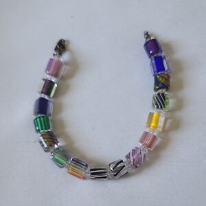 Purple and Green Cube Bead Bracelet